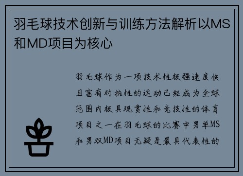 羽毛球技术创新与训练方法解析以MS和MD项目为核心