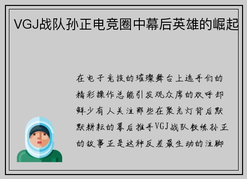 VGJ战队孙正电竞圈中幕后英雄的崛起