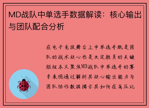 MD战队中单选手数据解读：核心输出与团队配合分析