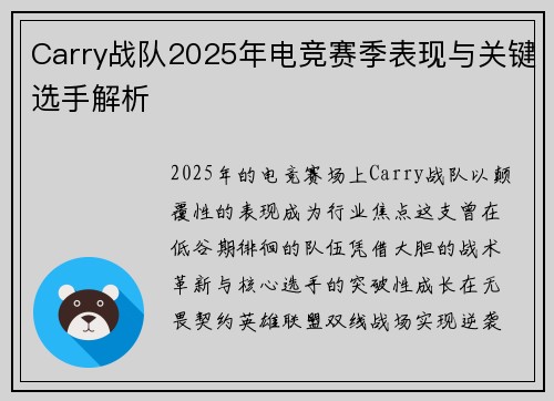 Carry战队2025年电竞赛季表现与关键选手解析